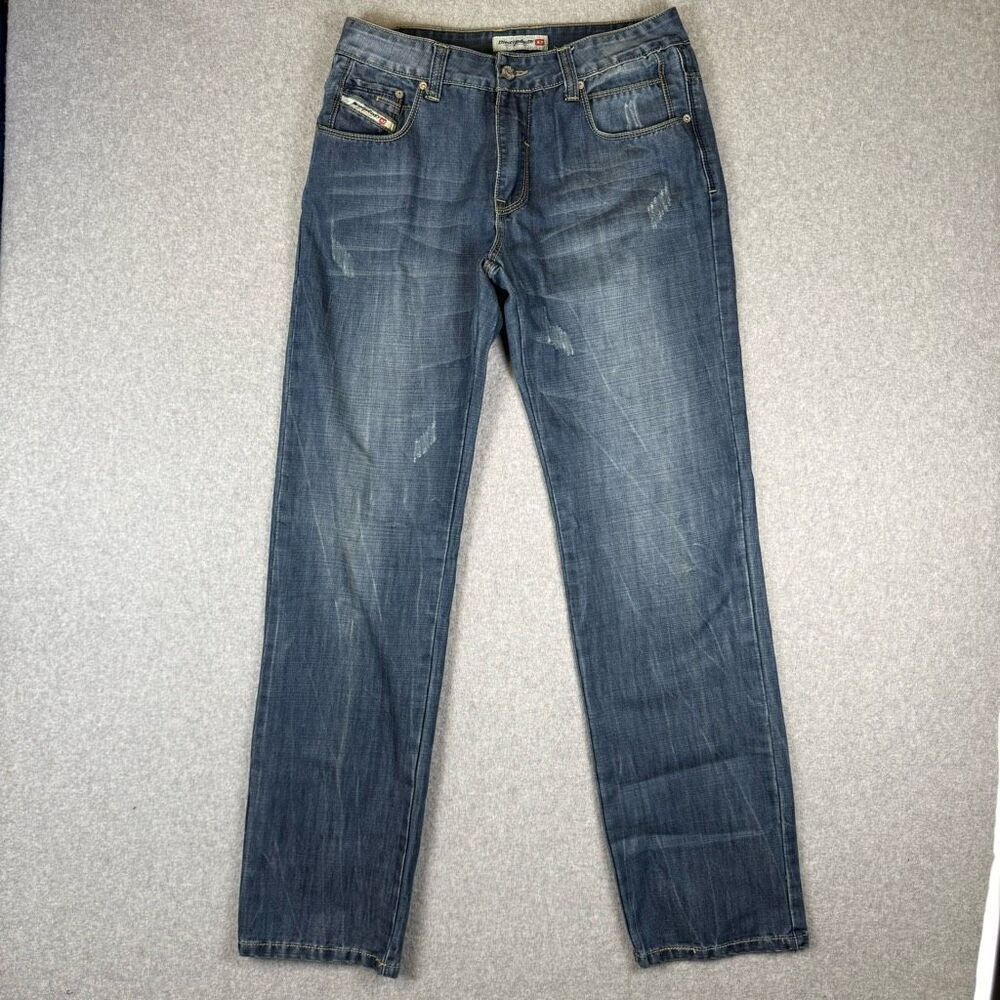 Diesel Industry Men 32x33 Denim Jean Blue Straight Leg Distressed Made in Italy